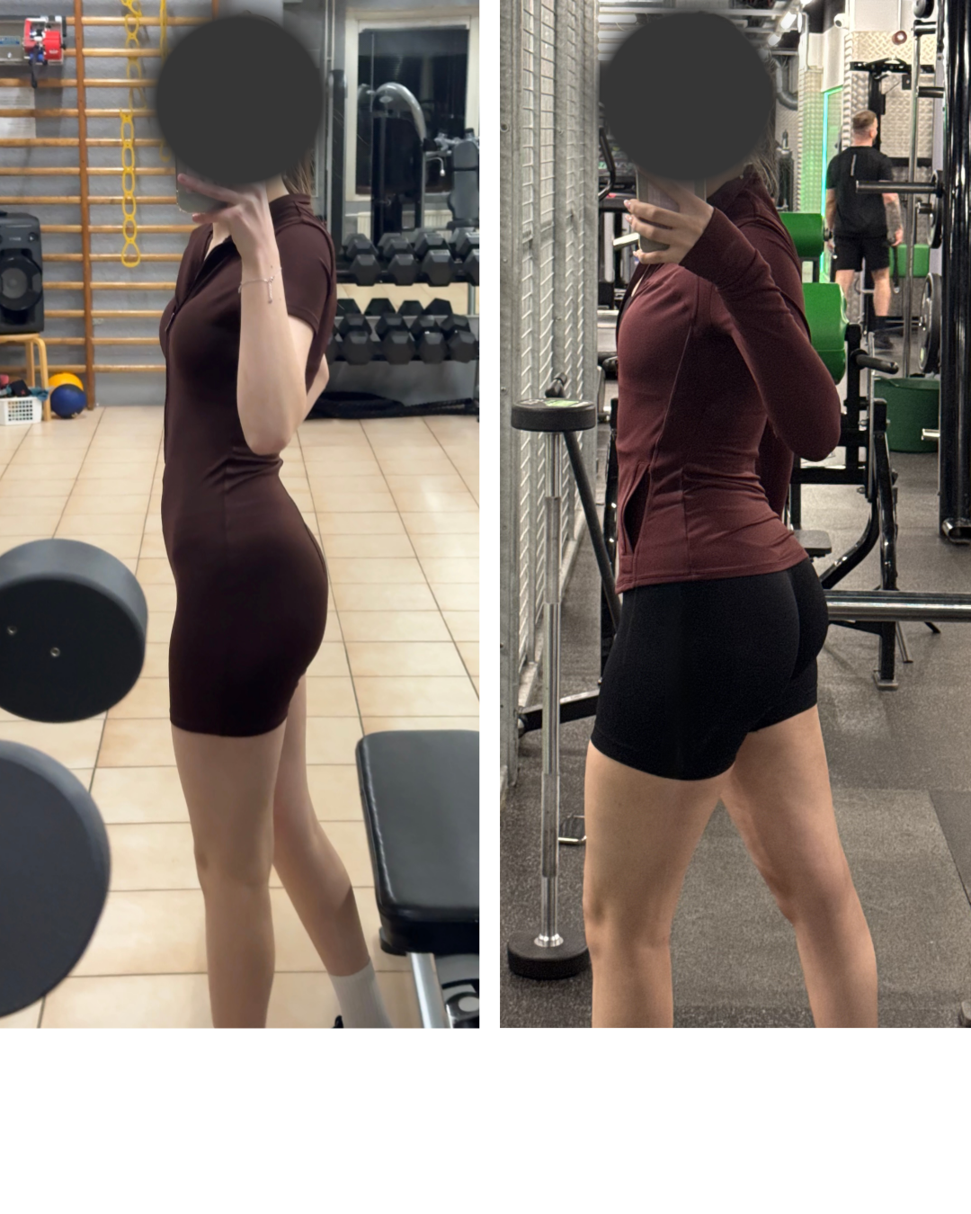 Client before and after from the side: more developed glutes and legs