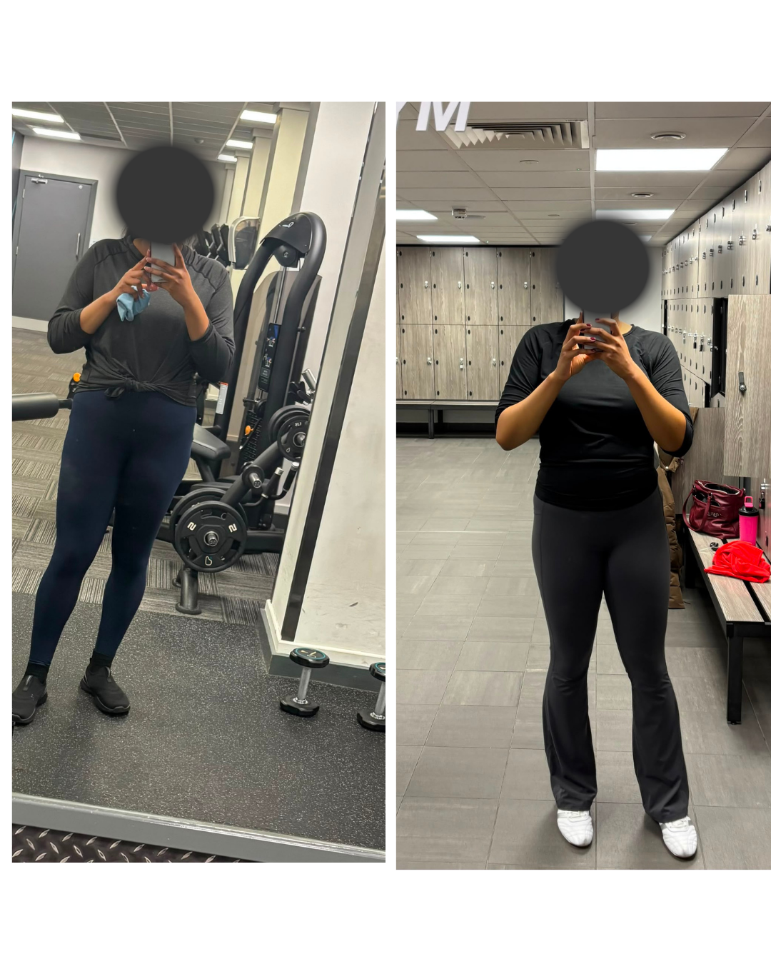 Client before and after: leaner through the waist and legs while still training hard